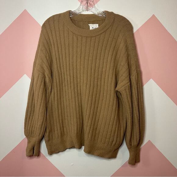 Aerie Tan Rib Knit Scoop Neck Long Sleeve Sweater Fall Winter Cozycore Size XXS - Picture 4 of 10